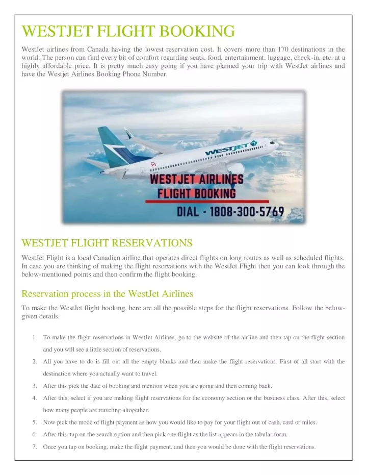 westjet flight booking