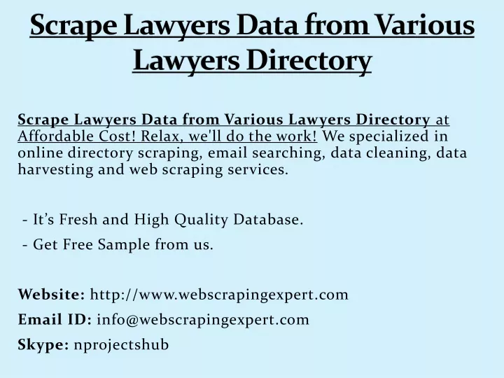 scrape lawyers data from various lawyers directory