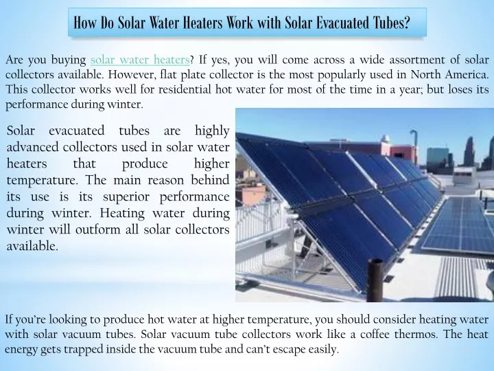 how do solar water heaters work with solar
