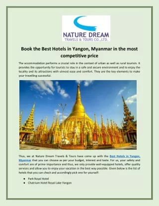 Best Hotels In Yangon Myanmar