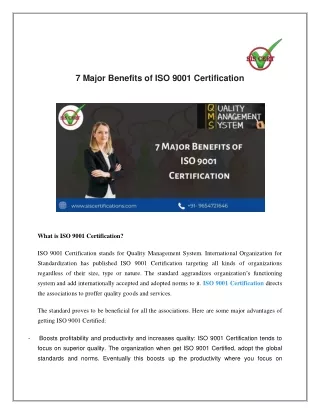 7 Major Benefits of ISO 9001 Certification