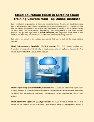 Cloud Education: Enroll in Certified Cloud Training Courses from Top Online Institute