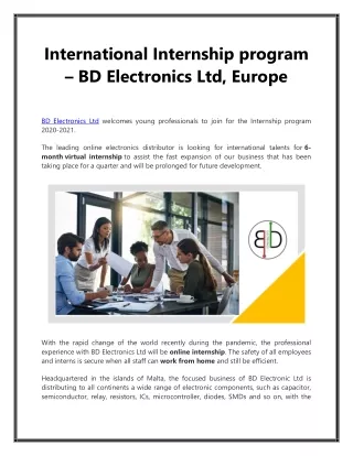 BD Electronics LTD -International Internship program