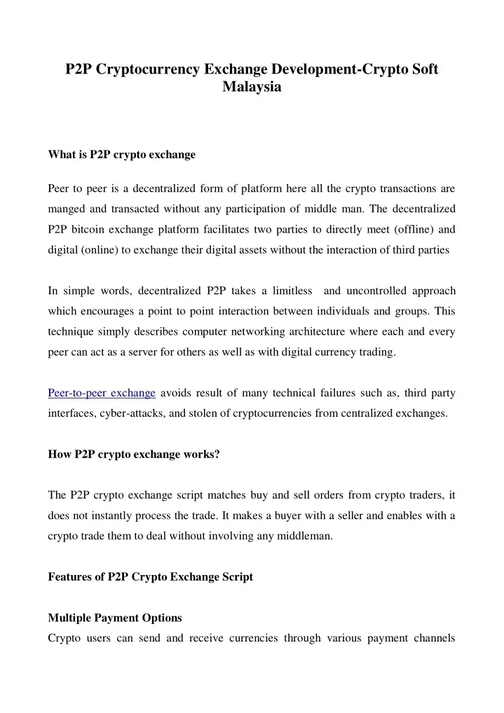 p2p cryptocurrency exchange development crypto