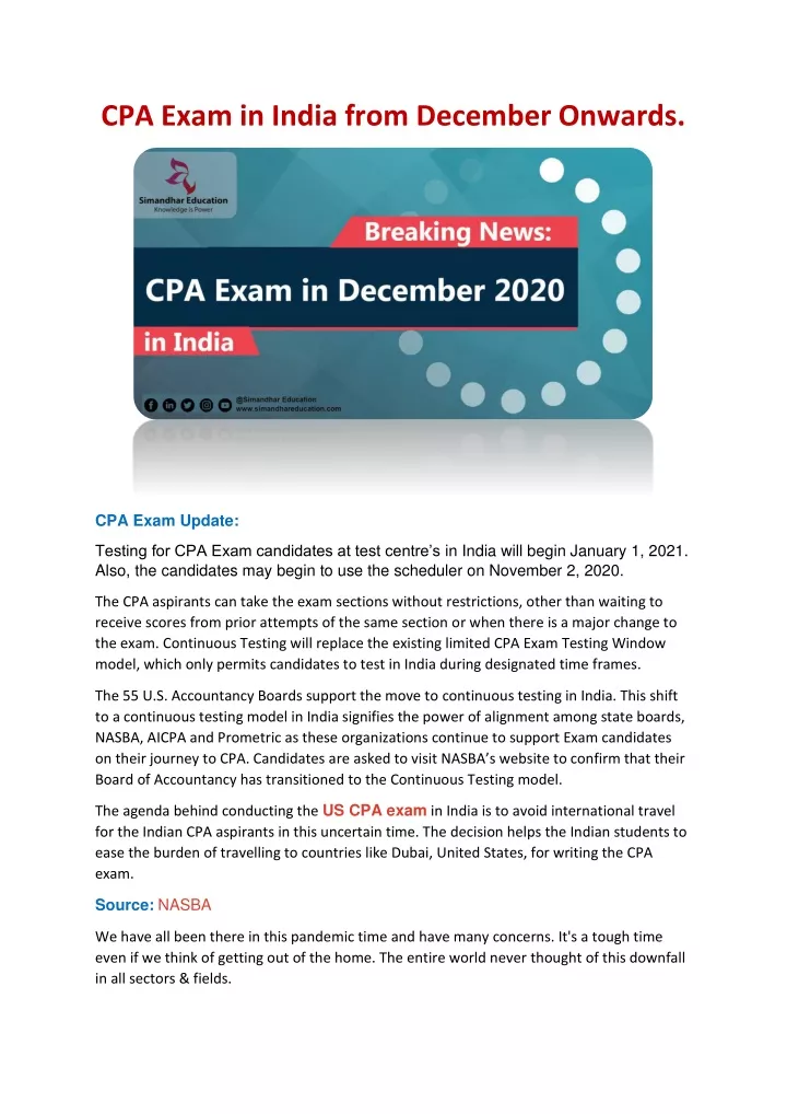 cpa exam in india from december onwards