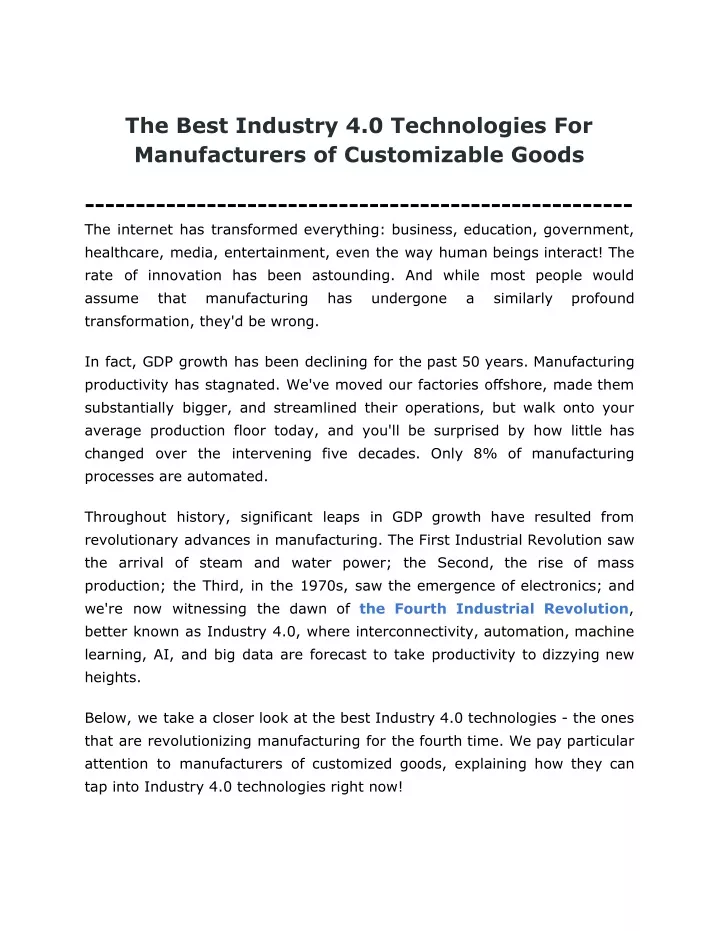 the best industry 4 0 technologies