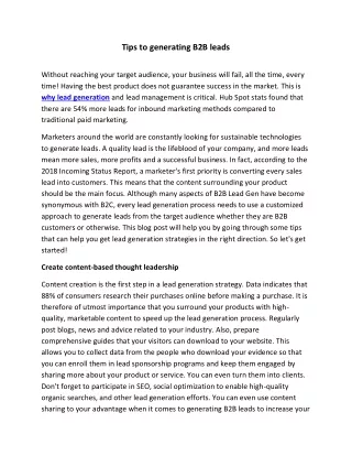 tips to generating b2b leads