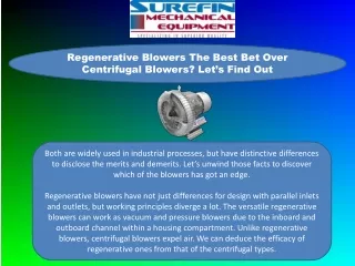 Regenerative Blowers The Best Bet Over Centrifugal Blowers? Let’s Find Out