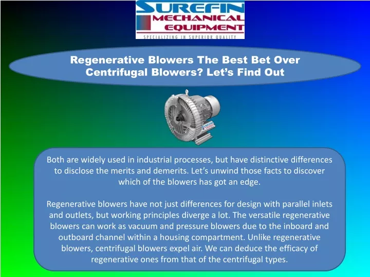 regenerative blowers the best bet over
