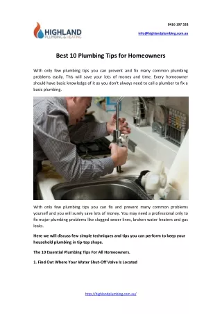 Best 10 Plumbing Tips for Homeowners