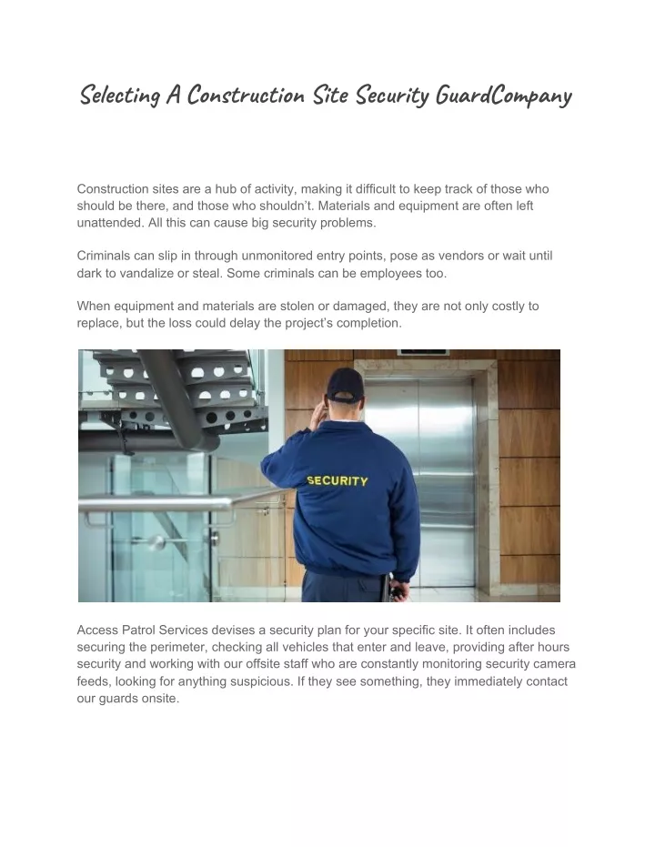 selecting a construction site security