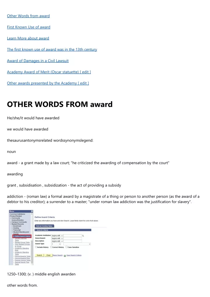 other words from award