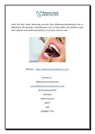 Teeth Whitening Service In Ballantyne | Blakeneysmiledentistry.com