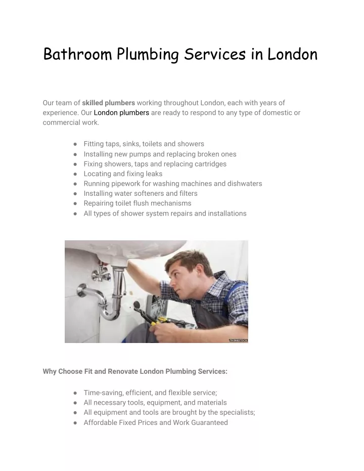bathroom plumbing services in london