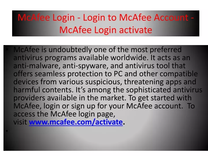 mcafee login login to mcafee account mcafee login activate