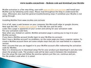 www mcafee com activate redeem code and download
