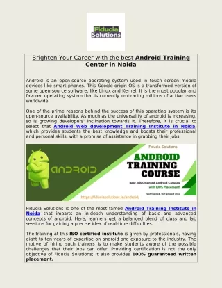 Brighten Your Career with the best Android Training Center in Noida
