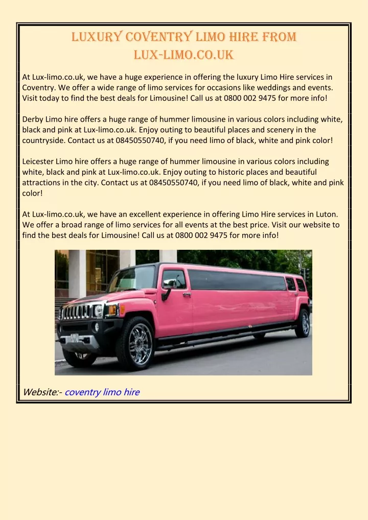 luxury coventry limo hire from lux limo co uk