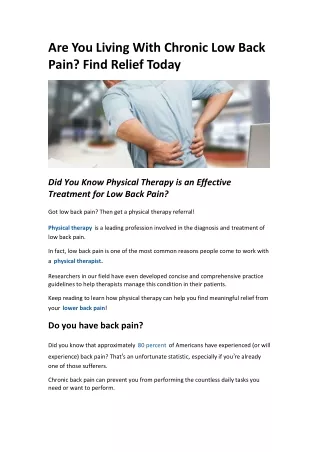 Are You Living With Chronic Low Back Pain? Find Relief Today