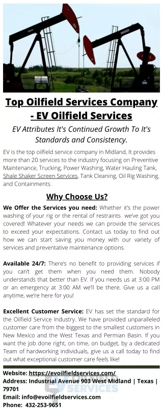 Top Oilfield Services Company - EV Oilfield Services