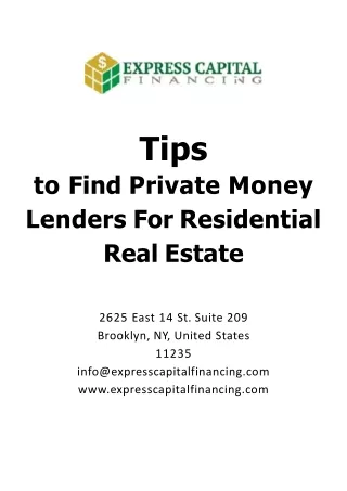 Tips to Find Private Money Lenders For Residential Real Estate