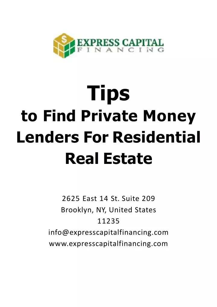 tips to find private money lenders for residential real estate