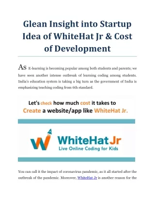 Glean Insight into Startup Idea of WhiteHat Jr & Cost of Development