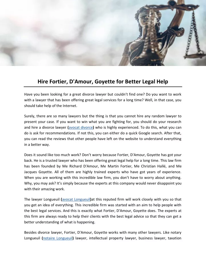 hire fortier d amour goyette for better legal help
