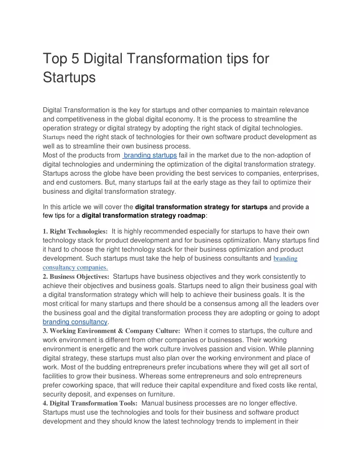 top 5 digital transformation tips for startups