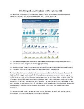 global mergers acquisitions dashboard