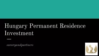 Hungary Permanent Residence Investment