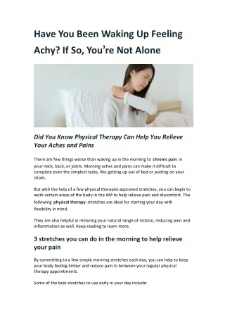 Have You Been Waking Up Feeling Achy? If So, You’re Not Alone