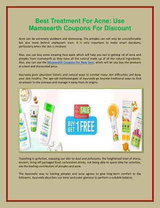 Best Treatment For Acne: Use Mamaearth Coupons For Discount
