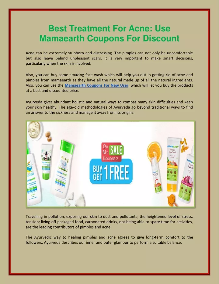 best treatment for acne use mamaearth coupons