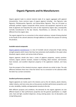 organic pigments and its manufacturers