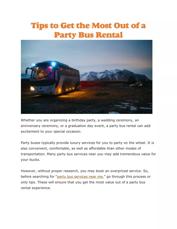 tips to get the most out of a party bus rental
