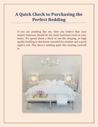 A Quick Check to Purchasing the Perfect Bedding