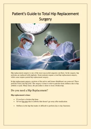 Patient's Guide to Total Hip Replacement Surgery