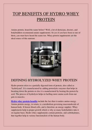 Hydro Whey Protein Benefits