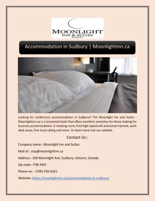 Accommodation in Sudbury | Moonlightinn.ca