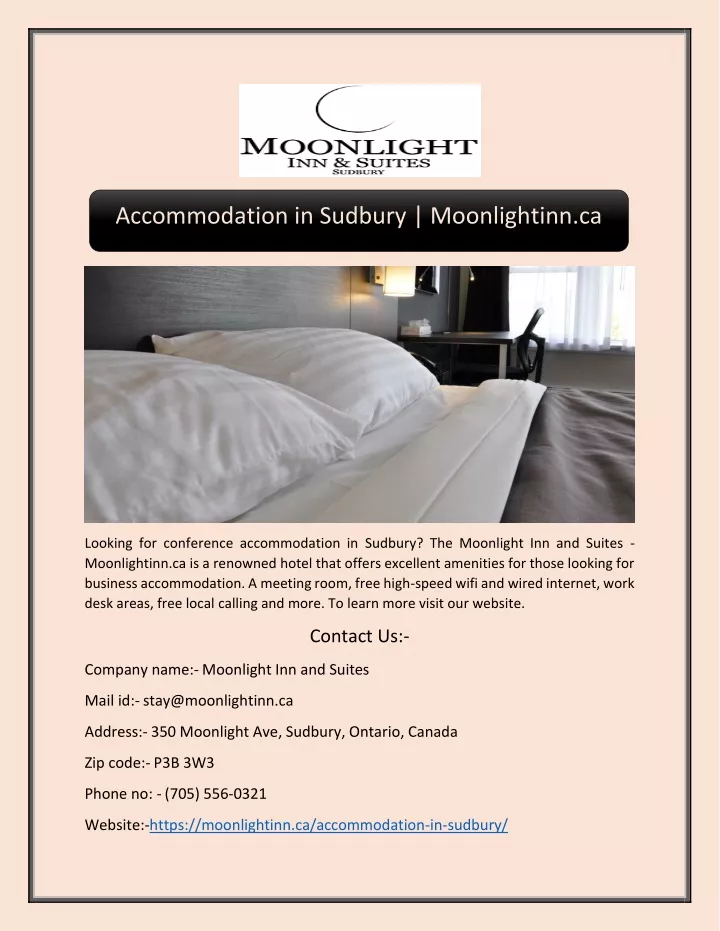 accommodation in sudbury moonlightinn ca
