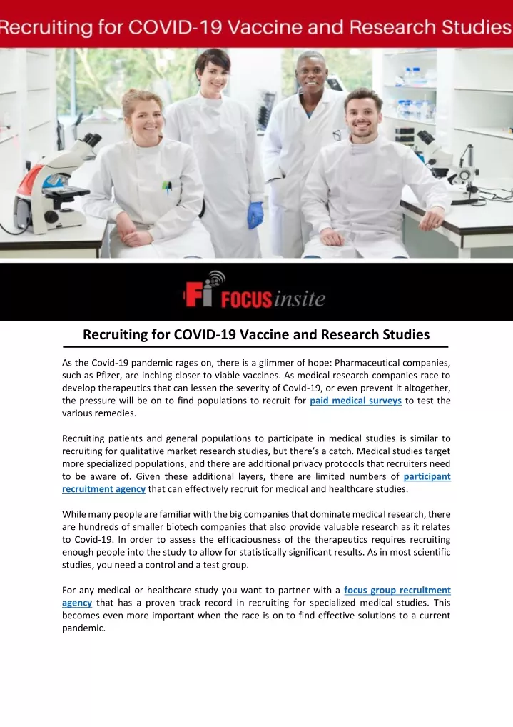 recruiting for covid 19 vaccine and research