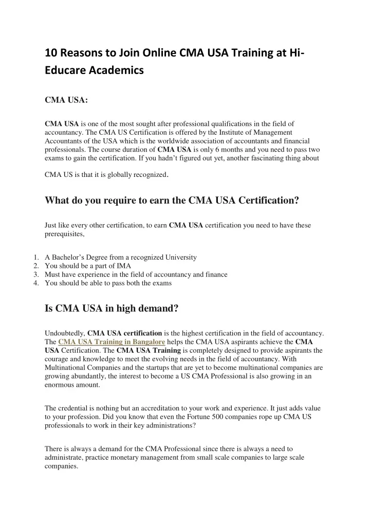 10 reasons to join online cma usa training