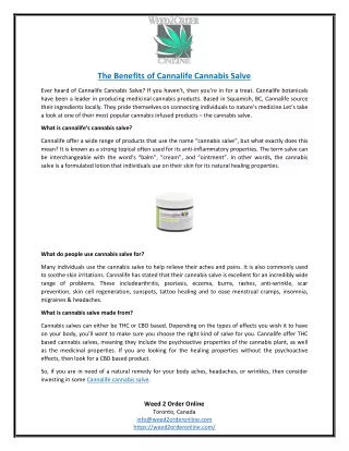 The Benefits of Cannalife Cannabis Salve