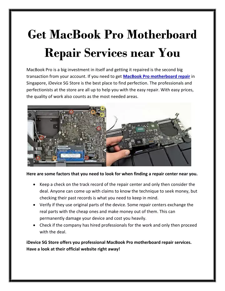 get macbook pro motherboard repair services near
