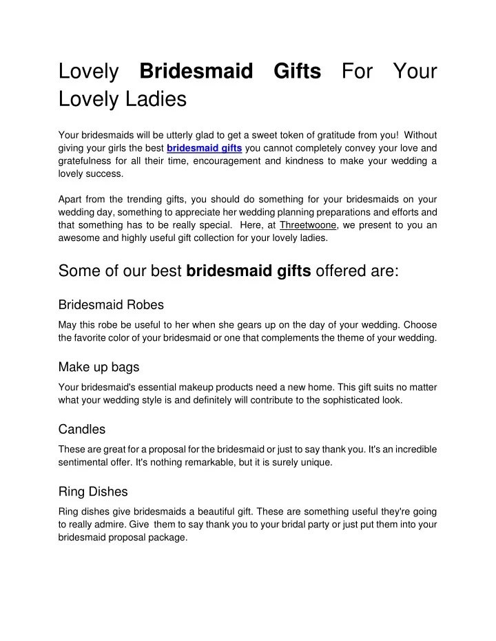 lovely bridesmaid gifts for your lovely ladies