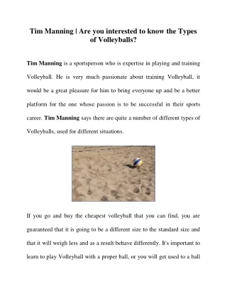 Tim Manning - Know the Types of Volleyballs