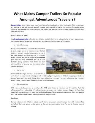 what makes camper trailers so popular amongst
