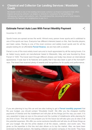 classical and collector car lending services