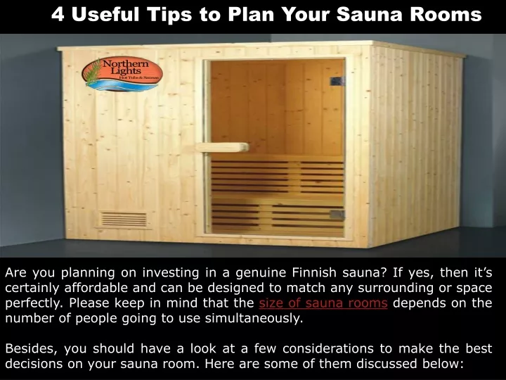 4 useful tips to plan your sauna rooms
